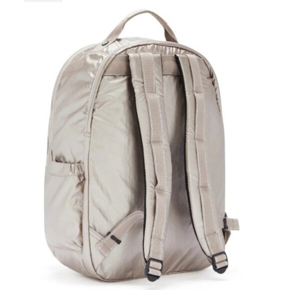 Kipling Seoul Extra Large Metallic 17" Laptop Backpack XL Champagne Gold Monkey - Picture 7 of 16